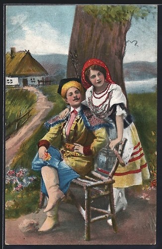 Ansichtskarte polnisches paar - ansichtskarte,