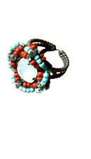 Konplott Ring aus der Serie "African Glam", Kristallstein, Perlen türkis/braun