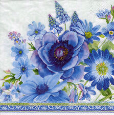 3 Servietten ~ Frühling, Blumen, Blau Mohnblumen, Anemonen, Muskari ~ 33x33