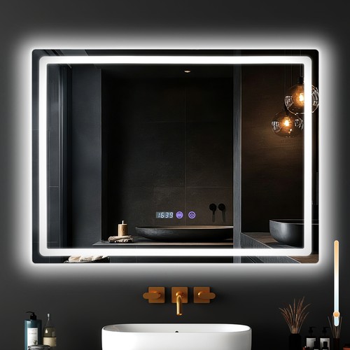 Led badspiegel mit uhr - led,