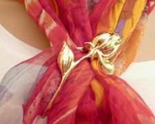 TUCHHALTER SCHALHALTER TUCHBROSCHE CLIP ROSE goldfarben massiv 8,5 cm Scarf CLIP