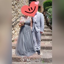 Abendkleid, Brautkleid, mit Strassapplikationen, grau, Gr.42/44