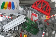 Lego Duplo Schienen gerade Kurven Weichen Kreuzung Brücke Grau Schwarz Hellgrau
