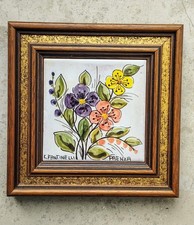 Original Faenza Fliese Gerammt mit Blumenmotiv Signiert C.Fantinelli.