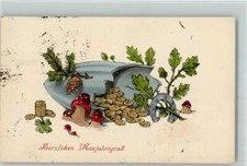 10076691 - Geld, Hufeisen und Eichenlaub , zerbrochene Bombe - Stempelflecken