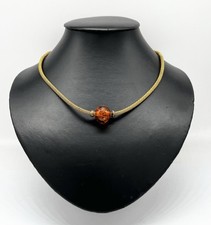 925/- Silberkette, Vergoldet, Bernstein, Honig, 46 cm lang, 3,5 mm breit