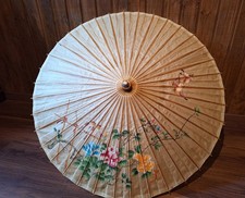 Vintage Sonnenschirm Sunshade Ø 90cm Asia Papier Bambus Handbemalt Dekor Sammler