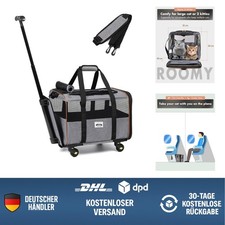 Transportbox Hund Katze mit Rollen Trolley Grau klein Flugreise Komfort