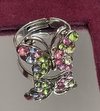 Ring Schmetterling mit Bunten Steinen Grössenverstellbar  Edelstahl Neu