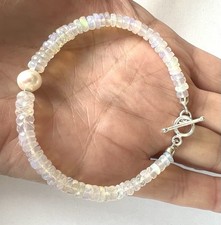 Äthiopischer Welo Opal,weiß, Armband 18-19 cm ,AAA Qualität, 4-6 mm , Silber 925