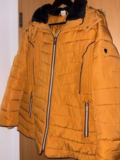 Jacke, Anorak Gr XXL/46/48, Gelb, Ocker, Mit Kapuze Fellimitat,Rücken ca 73 cm