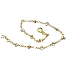 Armband dreifarbiges Gold 585er Gelbgold mit Kügelchen-Charms goldene Armkette