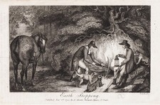Lagerfeuer campfire Pferd horse dogs Hunde Kupferstich engraving 1794