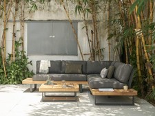 Garten Lounge mit Ecksofa, Aluminium dunkelgrau mit teakholz, Norcia, SOMMERA...