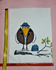 Stoff   Patchwork  Kissen - Panel   lustiger Vogel mit Tasche