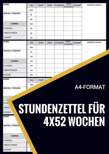 Stundenzettel für 200 wochen - stundenzettel, 200+
