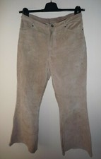 Fishbone echt Velourlederhose Lederhose weites Bein Schlaghose Beige Gr. M