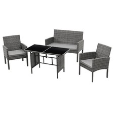 B-Ware SVITA BROOKLYN XL Essgruppe Garten-Möbel Set Tisch Sessel Polyrattan Grau