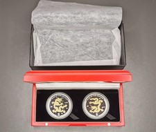 Palau 2012, Lunar Dragon Set / Drache, 2x 1 Oz Ag, Gold-Applikation, Proof/PP