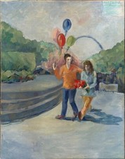 VINTAGE ORIGINAL Malerei, Porträt, sozialistischer Realismus - Feiertag