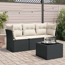 Garten-Sofagarnitur mit Kissen Beige Poly Rattan vidaXL 4-tlg.
