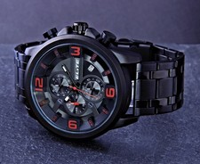 Elite Herren Armband Uhr Chronograph Schwarz Rot Stoppuhr 1/10 tel Sekunde