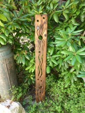 Stele Skulptur Holz Eiche Naturholz 115 cm hoch Kunstobjekt Gartenstele Deko