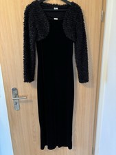 Kleid Abendkleid mit Bolero 36/38 schwarz Samt Glitzer NEU