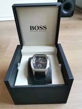 Hugo Boss Herrenuhr, OVP, schwarzes Leder