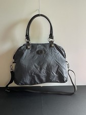 Leichte Shopper Tasche mit Henkeln und Schulterriemen, Rauchblau / Braun, Stoff