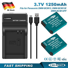 2x 1250mAh 3.7V DMW-BCM13 Akku+Ladegerät Für Panasonic Lumix DMC-TZ55 TZ60 TZ61