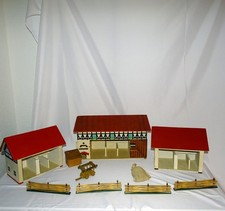 Holz Bauernhof Set DDR Spielzeug • Fachwerkhof mit Zubehör • Vintage 60er (818)
