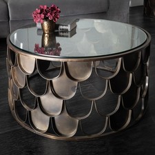 Runder Couchtisch ABSTRACT 60cm antik messing Metall Glas Industrial Tisch