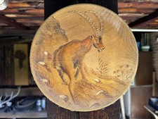 Vintage Holz-Wandbild mit Steinbock – Handarbeit / Jagdzimmer Deko