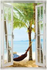 Wallario Poster mit Fenster-Illusion Hängematte Karibik urlaub chillen karibik