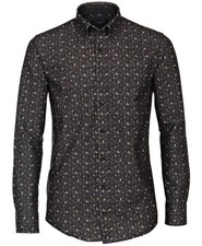 Langarmhemd Flanell Casamoda anthrazit beige braun Paisleys Print Gr. L bis 7XL