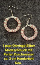 1 Paar Ohrringe Creolen Silber Modeschmuck mit Weißen Perlen und Zwischen Perlen