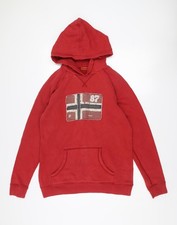 Napapijri Teens roter Pullover Hoodie Größe 16 Flagge Logo Baumwollfleece