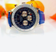 Krug Baümen Air Traveller Chronograph Diamond Herren Blau Leder Quarz Uhr Top