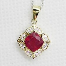 Kissen Rubin CZ Anhänger Kette 925 Silber 585 Gelbgold vergoldet