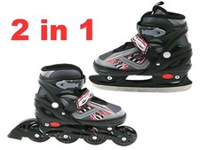 2 in 1 Inlineskates + Schlittschuhe Inliner Skates Gr 31 - 34 verstellbar 4fach 