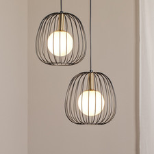 SIGMA Hängeleuchte Pendellampe Esszimmerlampe schwarz gold weiß 2flg modern