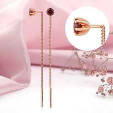 Durchzieher Ohrringe mit Granat Russische Rose Rotgold 585 Neu Glänzend