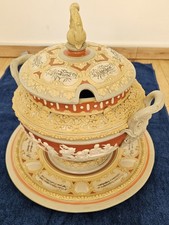 Villeroy & Boch Mettlach Prunk Bowle mit Unterteller Rheinmotive um 1897