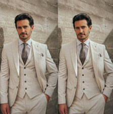 Beige Leinen Männer Anzug