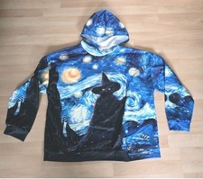 Sweatshirt Kapuze 5 XL Motiv Katze Hut Sternennacht Van Gogh Halloween Blau