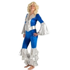 Dancing Queen Kostüm 70er Overall Blau Silber für Damen Gr. 36-46 Fasching