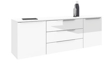 Sideboard 166cm 3 Schubkästen Weiß Hochglanz Kommode Schrank Metallgriffe OLIVA