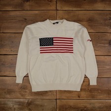 Vintage Andrew Rohan Pullover Pulli L USA Made USA Flagge Rundhals Creme