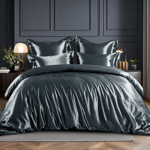 Satin bettwäsche 200x200 - bettwäsche, grau